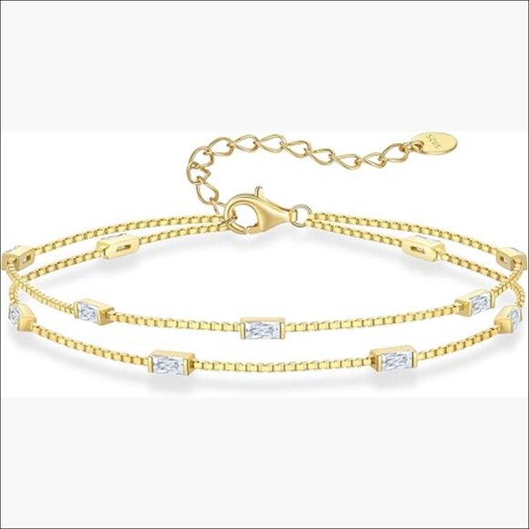 925 Sterling Silver Gold Plated Dainty Charm Link Bracelet for Women
